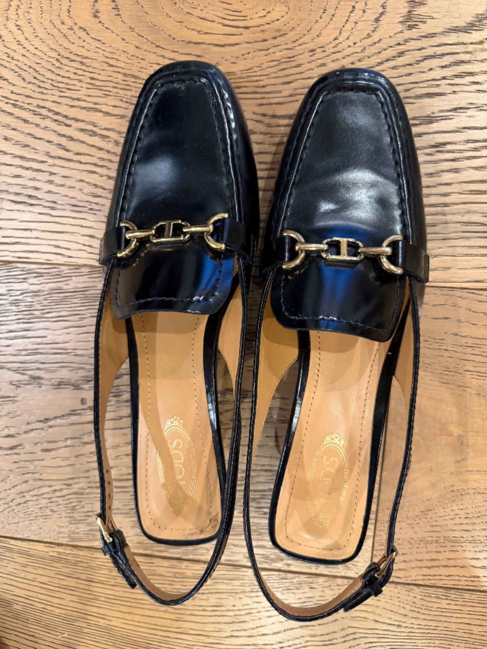 TOD'S SLING BACK SANDAL, BLACK LEATHER 9 1/2